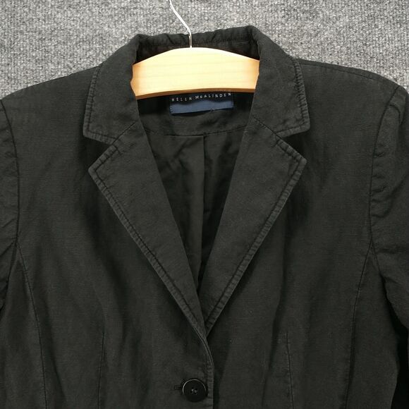 Helen McAlinden Womens Linen Blazer Jacket Black Actual 18.5x25.5 Lined 3-Button - Picture 3 of 13